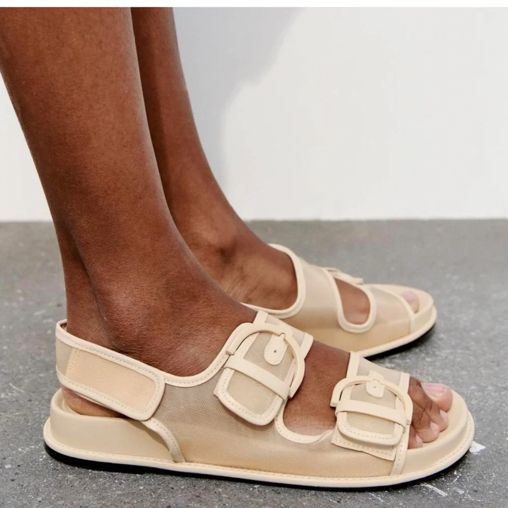 ZARA BUCKLED FLAT MESH SANDALS